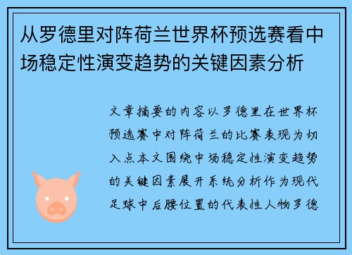 从罗德里对阵荷兰世界杯预选赛看中场稳定性演变趋势的关键因素分析